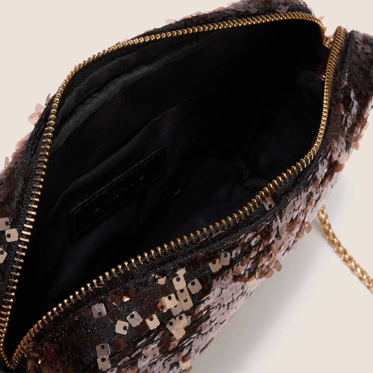 Sac en bandouli&egrave;re &agrave; sequins marron cognac femme