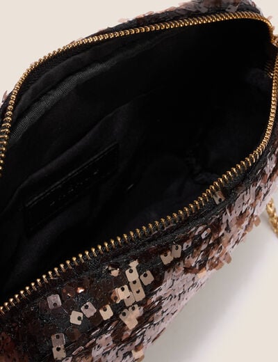 Sac en bandouli&egrave;re &agrave; sequins marron cognac femme