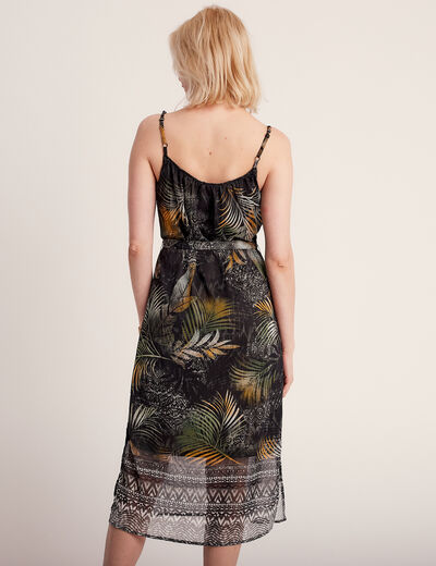 Robe longue droite ceinturée noir femme