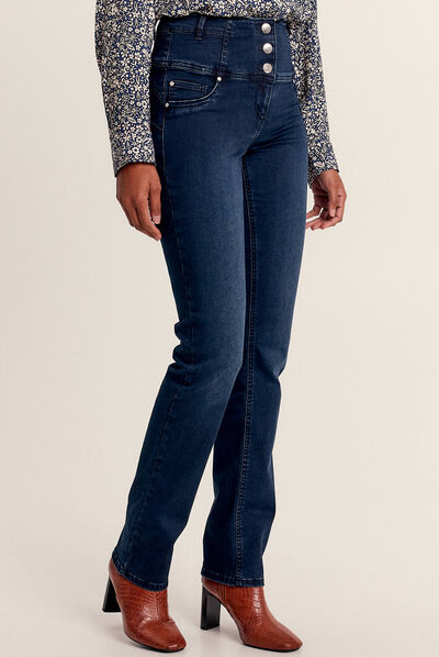 Jean droit effet gainant denim brut femme