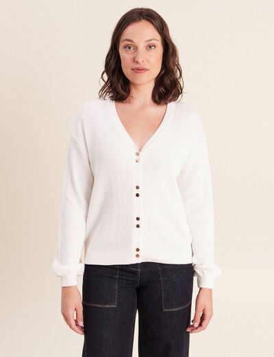 Gilet col v manches longues ecru femme