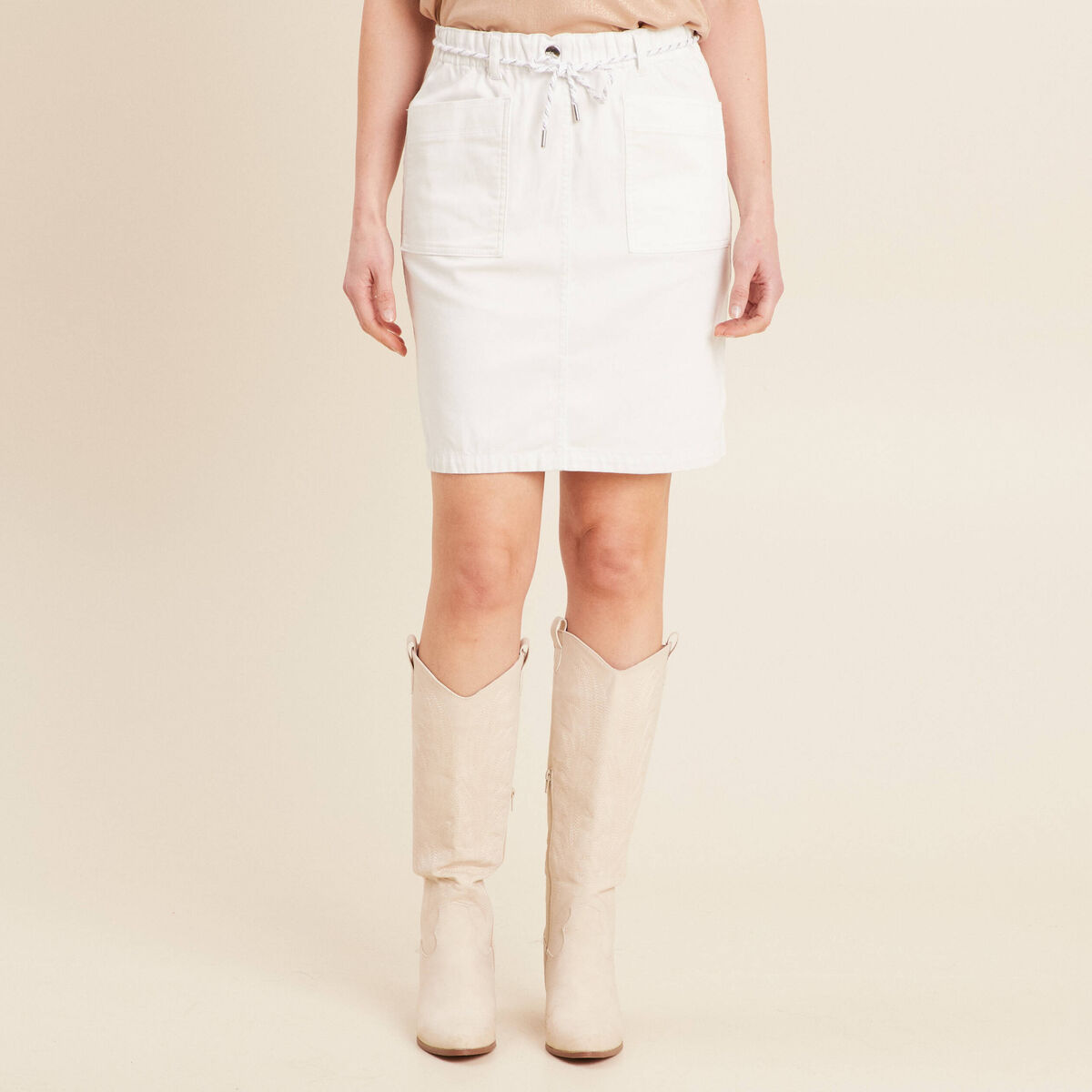 Jupe droite r&eacute;versible blanc femme