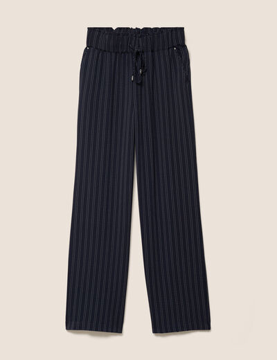 Pantalon large taille haute bleu femme