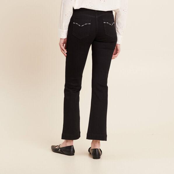 Jean bootcut taille basculée denim noir femme