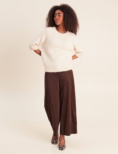Pull col rond &agrave; sequins beige femme