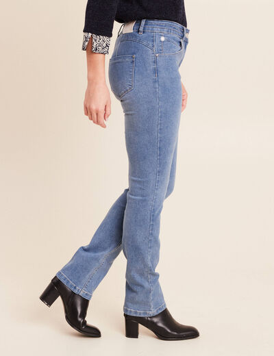 Jean coupe droite taille bascul&eacute;e denim double stone femme