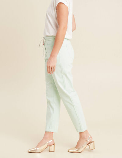 Pantalon coupe droite à coulisse vert clair femme