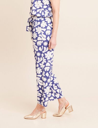 Pantalon coupe large 7/8&egrave;me taille haute bleu femme