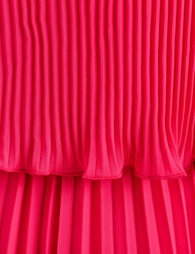 Robe pliss&eacute;e sans manches col rond rose fushia femme