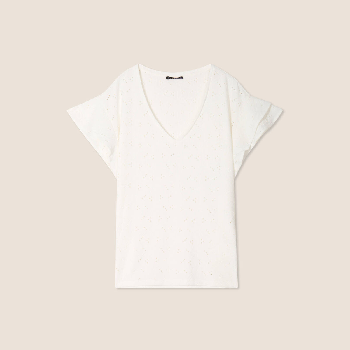 T-shirt cintré col V ecru femme