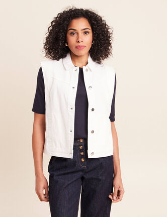 Veste sans manches en jean ecru femme