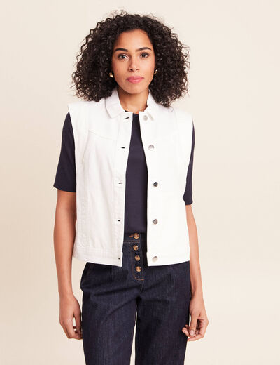 Veste sans manches en jean ecru femme