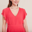 Robe longue évasée plissée rose cerise femme
