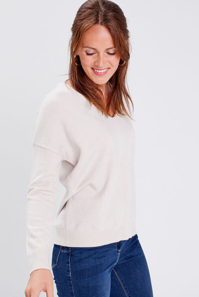 Pull manches longues creme femme