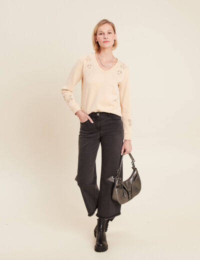 Jean large 7/8ème denim gris femme