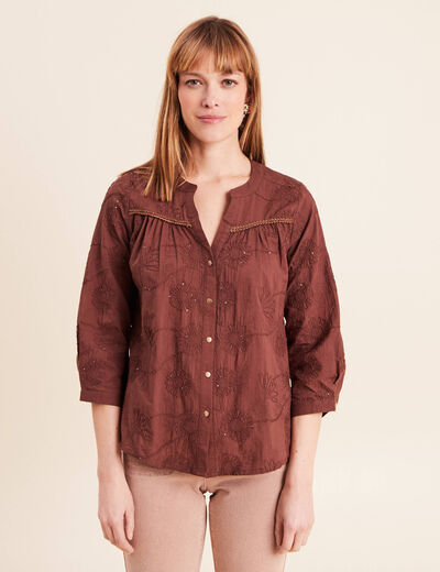 Blouse col tunisien manches 3/4 taupe femme