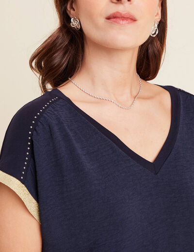 T-shirt maille légère manches courtes noir femme