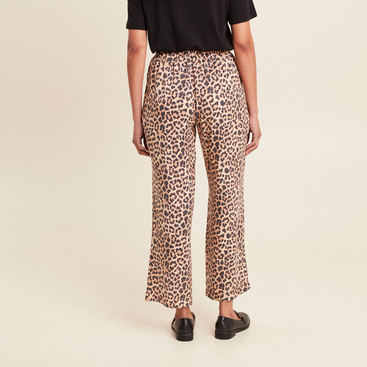 Pantalon flou taille haute sable femme
