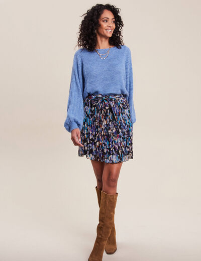 Jupe évasée plissée bleu femme