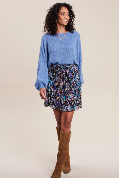 Jupe évasée plissée bleu femme