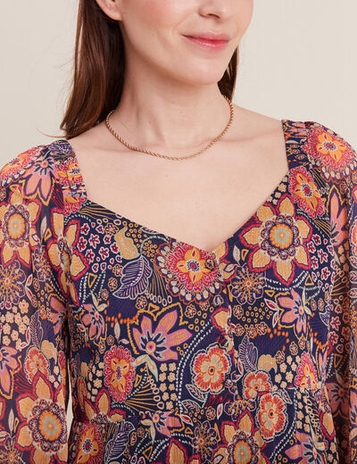 Robe évasée manches 3/4 violet femme