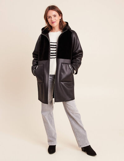 Pull bouclette col rond manches longues blanc femme
