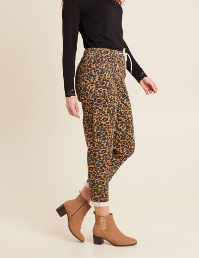 Pantalon paperbag 7/8ème marron femme