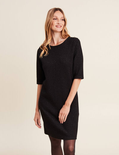 Robe droite manches 3/4 noir femme