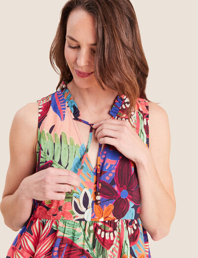 Robe longue &eacute;vas&eacute;e sans manches multicolore femme