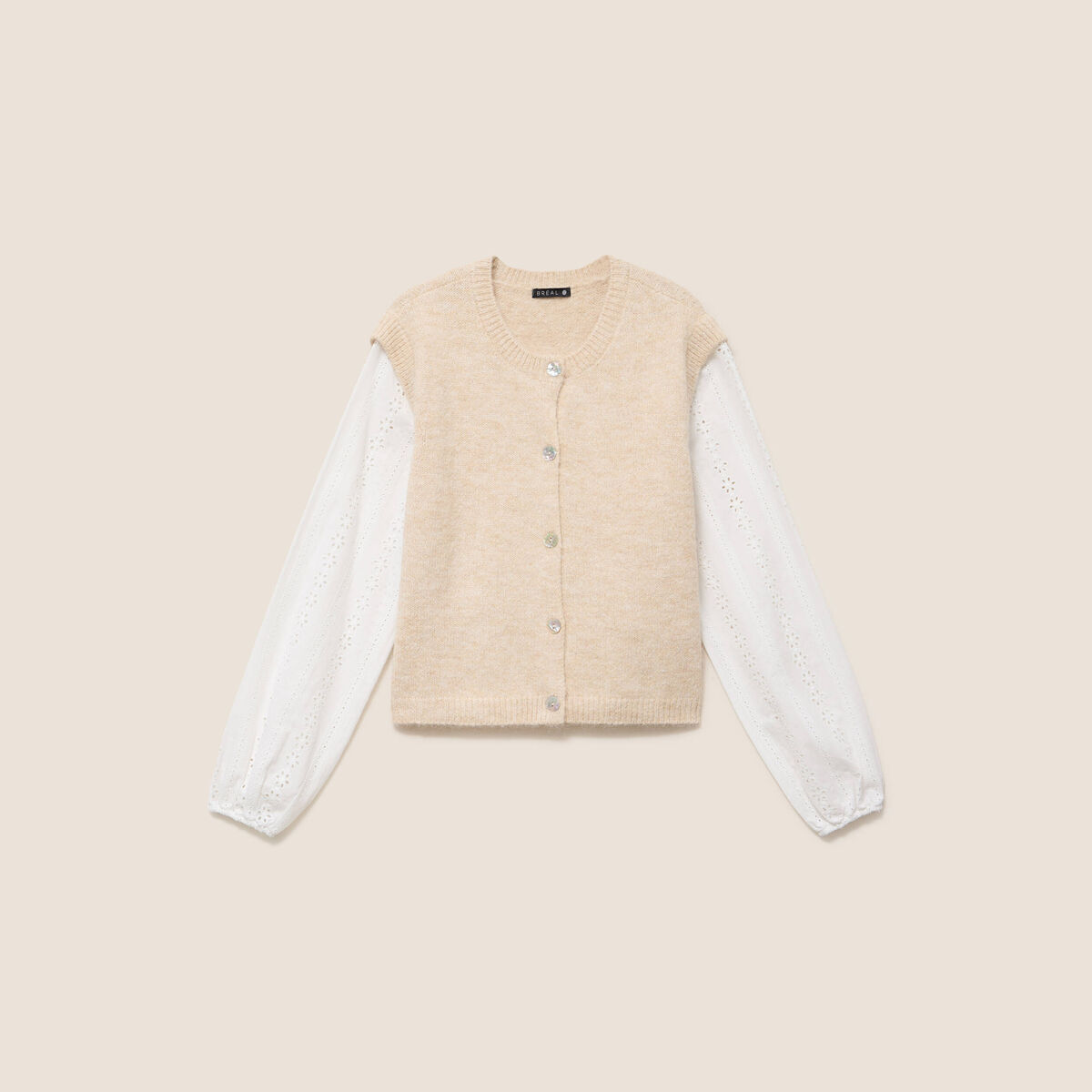 Gilet bi-mati&egrave;re col rond ivoire femme