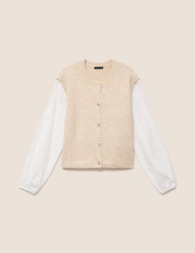 Gilet bi-mati&egrave;re col rond ivoire femme
