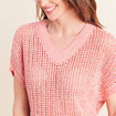 Pull col v manches courtes rouge femme