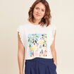 Top col rond manches courtes ecru femme
