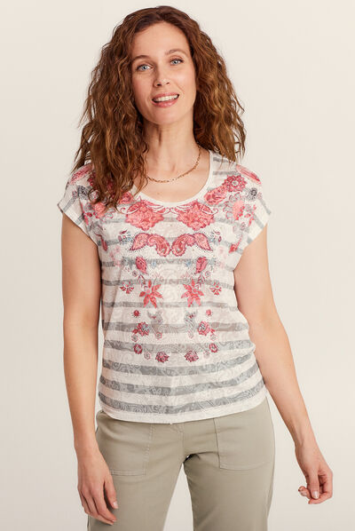 T-shirt manches courtes ecru femme