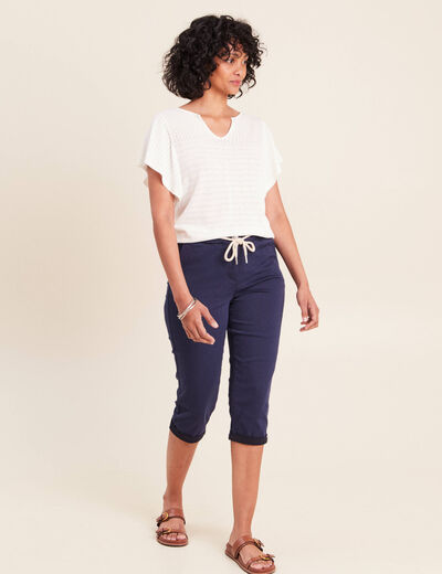 Pull col tunisien manches courtes ecru femme