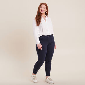 Pantalon léger taille standard 7/8ème bleu marine femme