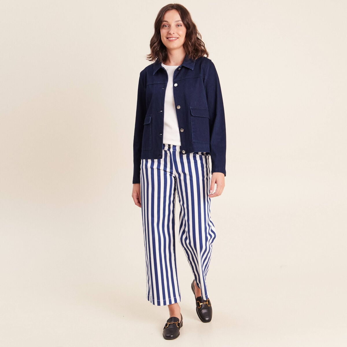 Veste doubl&eacute;e denim stone femme