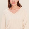 Pull ajust&eacute; col v manches longues couleur or femme