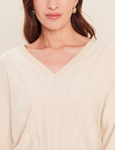 Pull ajust&eacute; col v manches longues couleur or femme