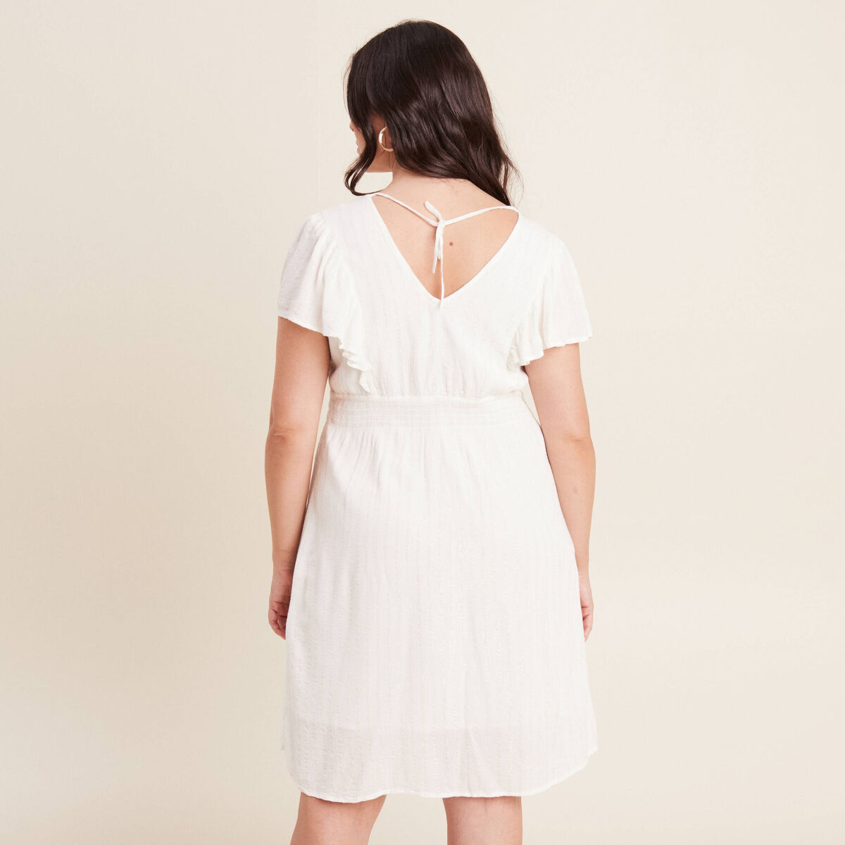 Robe droite fluide smock&eacute;e ecru femme