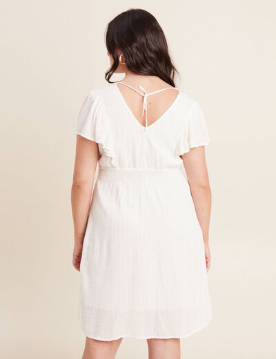 Robe droite fluide smockée ecru femme