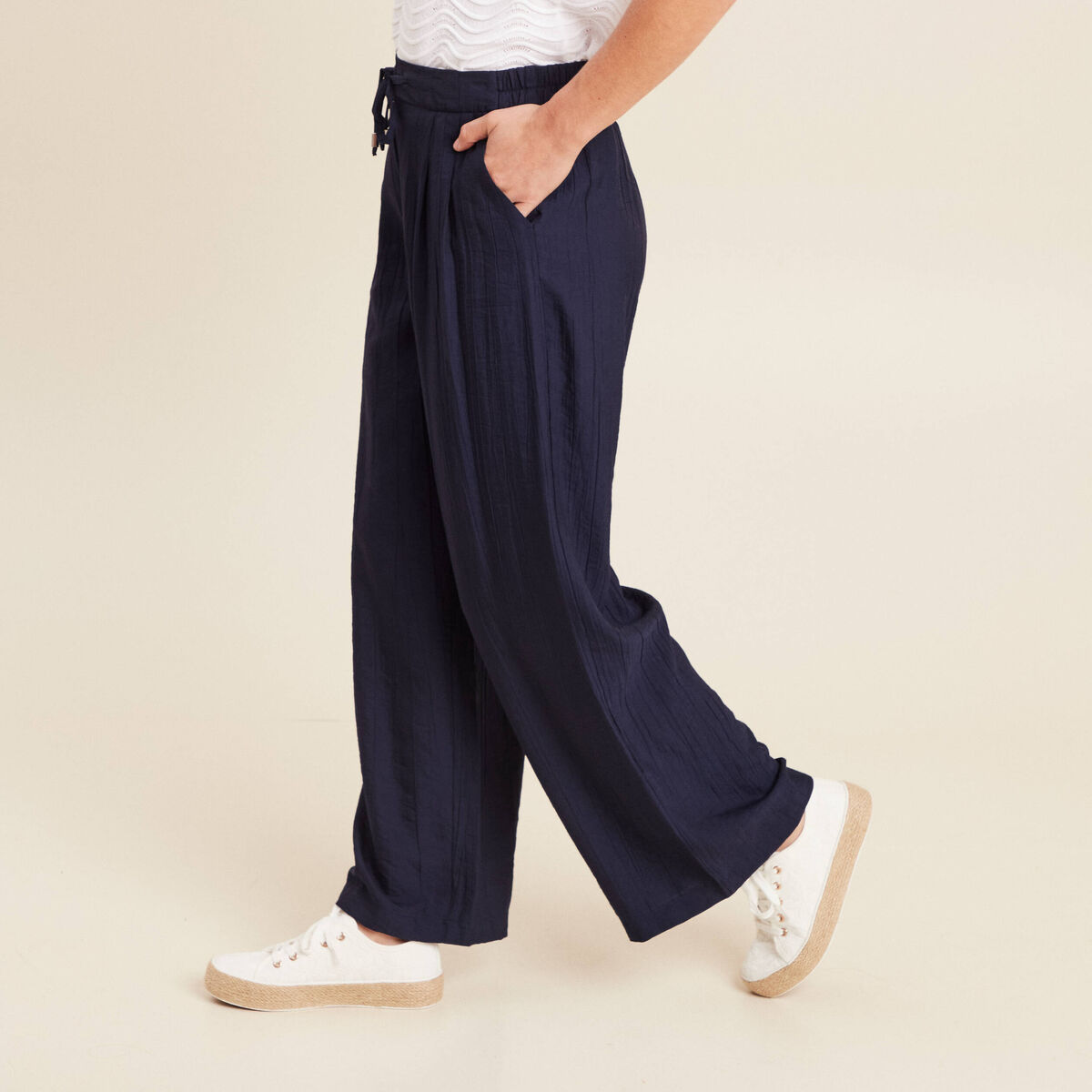 Pantalon taille haute bleu marine femme