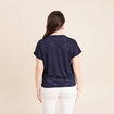 T-shirt col tunisien manches courtes bleu marine femme