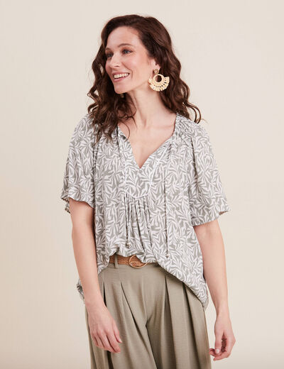 Blouse manches courtes vert kaki femme
