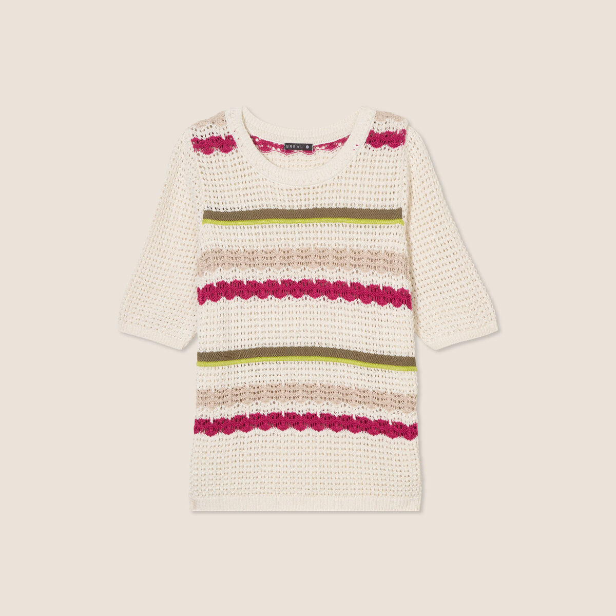 Pull dentelle col bateau multicolore femme