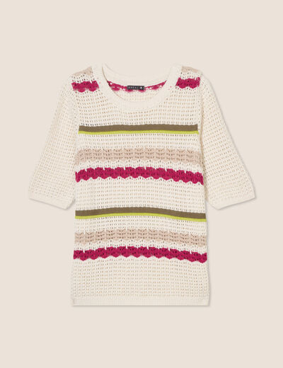 Pull dentelle col bateau multicolore femme