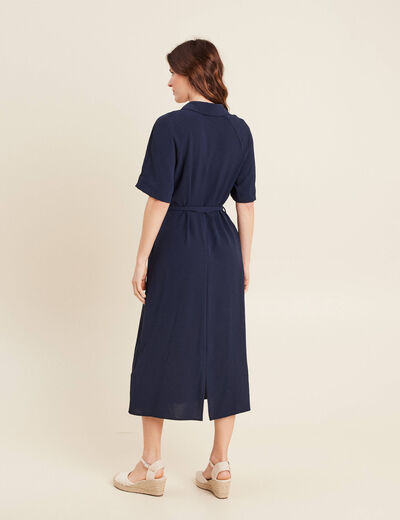 Robe évasée col chemise bleu marine femme