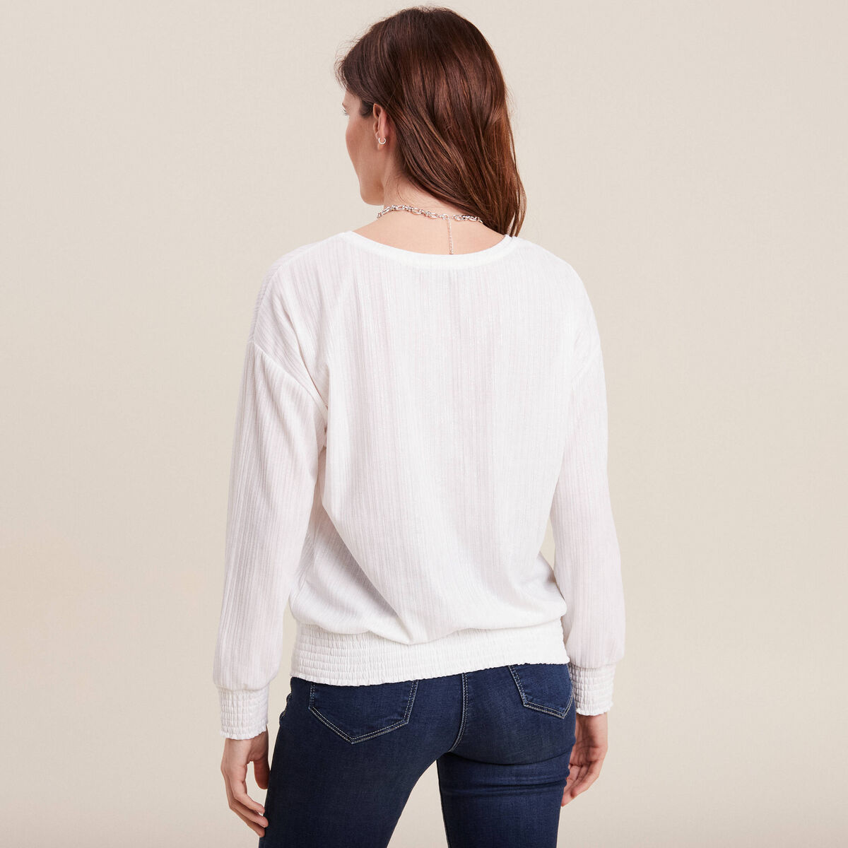 T-shirt manches longues ecru femme