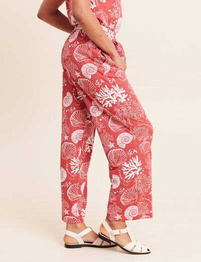 Pantalon coupe large 7/8&egrave;me taille haute orange femme
