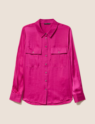 Chemise satin&eacute;e manches longues rose fushia femme
